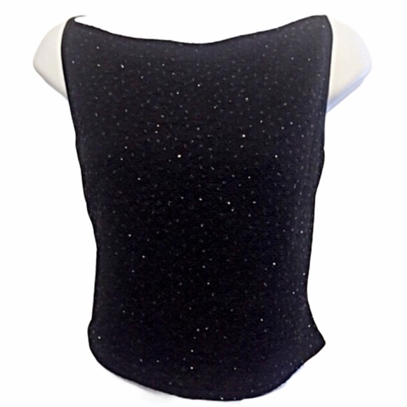 Cachet Tops - Cachet Spaghetti Strap Boat Neck Black Sequin Cami